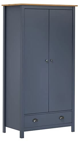 Hommdiy Kleiderschrank mit 2 Türen Hill Grau 89x50x170 cm Kiefer Garderobenschrank Holzschrank Schrank Schlafzimmerschranknholz