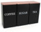 WUVCDI Tea Coffee Sugar Canisters, 1000ML 3 Piece of Metal Canister Storage Jar Container Set With Lid (Black-Gold)