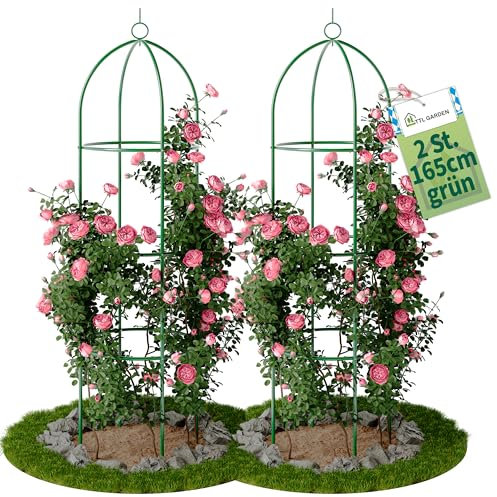 TTL Garden Obélisque Grille pour plantes grimpantes 165 x 40 cm - Vert - Pour plantes grimpantes, roses, clématites, acier, 165 cm de haut, 40 cm, Ø 40 cm, tour de culture grimpante