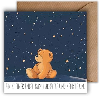 Sternenkind Karte mit einem Umschlag - Einfühlsame Trauerkarte Ein kleiner Engel kam, lächelte und kehrte um. Aufrichtige Beileidskarte Kindstod Verlust Kind Fehlgeburt Trauerfeier (125 x 125 mm)