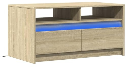 vidaXL Coffee Table, LED Lights/Storage - Sonoma Oak/Brown, Engineered Wood, 90x50x45.5cm - Living Room/Office Lounge