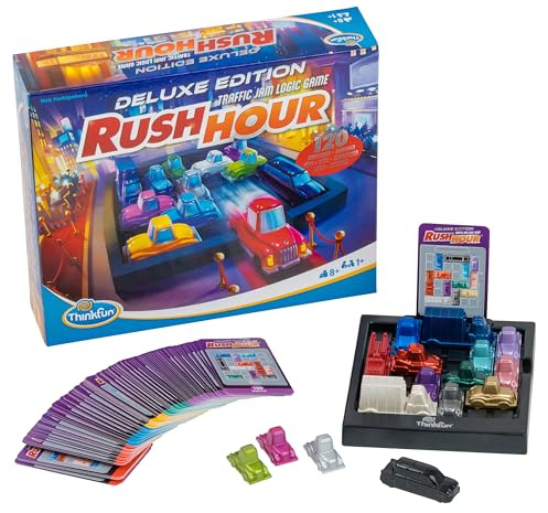 ThinkFun 76617 - Rush Hour - Das bekannte Stau-Spiel in der Deluxe Edition mit Fahrzeugen in Metalloptik, Logikspiel für Erwachsene und Kinder ab 8 Jahren