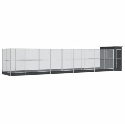 vidaXL Voliere mit Erweiterung Silbern 1037x203x216 cm Stahl, Vogelvoliere, Wellensittichkäfig, großer Vogelkäfig, Vogelkäfig, Papageienkäfig