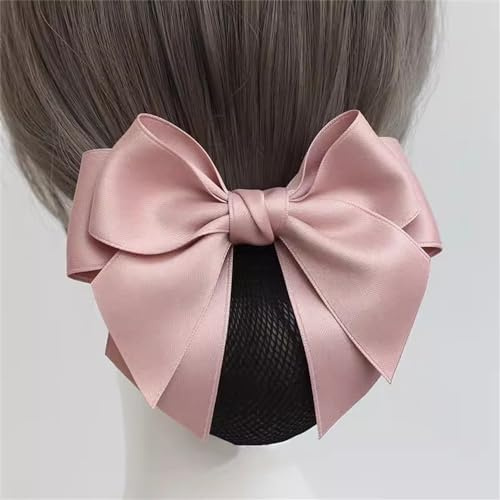 Retina per capelli da donna, con fiocco, clip per capelli da lavoro, rete per chignon (rosa)