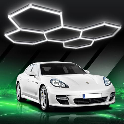 Plafoniera LED esagonale per garage-24pcs luci tubolari, super luminosa 192W 6500K, luci da soffitto LED collegabili per dettagli auto, magazzino, seminterrato, cura dell'auto, lavanderia (5-Hex)
