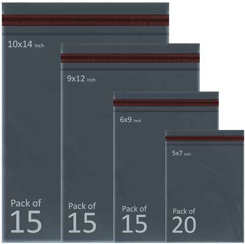 iSOUL 65 Mixed Grey Postal Bags, Self Seal Poly Mailer Bag, Assorted 4 Sizes Small to Large, Tear-Resistant Postage Bags for Shipping & Packaging