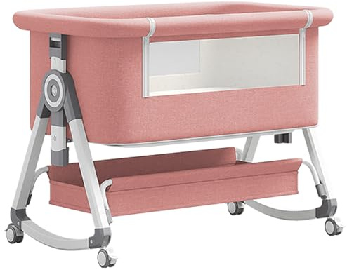 YAZOCO Beistellbett 3 in1 Babybetten Tragbar Babybett mit atmungsaktivem Netz und Laken, Verstellbarer Stubenwagen Beistellbett mit Aufbewahrungskorb (Niedrige Version rosa)