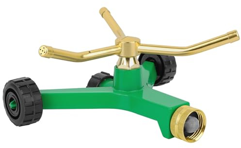 RESTMO 3-Arm Metal Sprinkler with Wheel Base, 360 Degree Automatic Rotary Lawn Sprinkler System for Garden Plant, Flower Bed and Yard Watering and Large Yard Area Watering