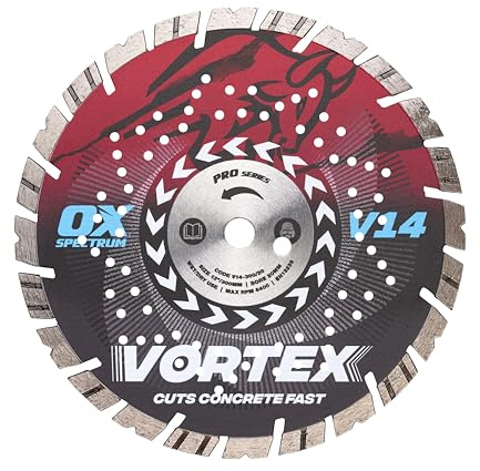 OX Pro V14 - Hoja de diamante para hormigón, 230 mm/22,23 mm, diente turbo en V para corte rápido y larga vida, corta bordillos y losas, pavimentos de hormigón, tejas, ladrillos, materiales de