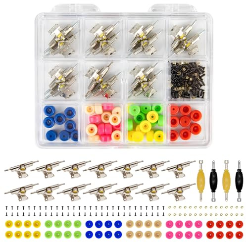 DisplayMore Fingerboard Repair Kit -Includes Box & Tools-Mini 96mm Finger Skateboard Parts Include 14 Brackets 48 Multicolour Wheels 60 Screws 30 Nuts 4 Screwdriver(Trucks-31mm & Box)
