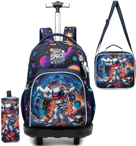 ZBAOGTW Boys Rolling Backpack for Kids 8-12 Trolley School Bag with Wheels Travel Backpack for Kids with Lunch Bag Back to School Supplies