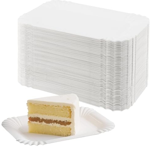 FAAING Lot de 300 Assiettes Jetables en Carton Blanches, Carrées 16 x 10,5 cm, Pour Gâteau, fête de famille, mariage, anniversaire