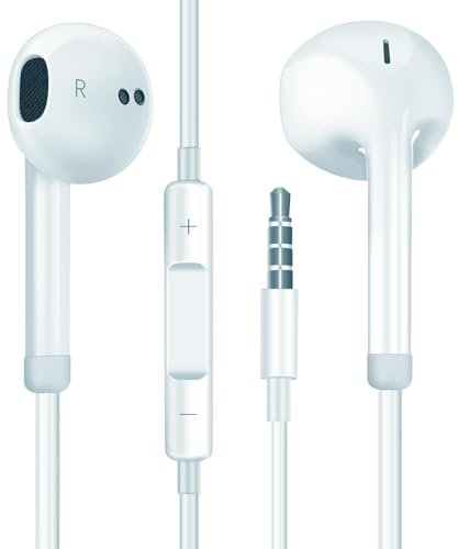 zaanieo Wired Earbuds with Microphone, Plug in Earbuds Wired with Microphone, Noise Cancelling, in Ear Headphones with Cord, Earphones for Small Ears Milky, Whtie
