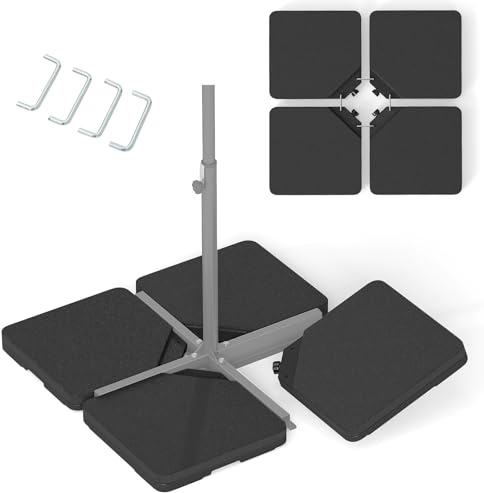 RELAX4LIFE 4 PCS Pied Base de Parasol en HDPE Remplissage d'eau 60L/ Sable 80KG, 4 Dalles carrées de Parasol Déporté 2-3M avec Poignée, Goupille d'Interconnexion