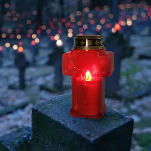 Mipcase Grabkerzen, Jesus Rot Grablichter Led mit Batterie, Led Grablichter für Draußen Für Garten Andacht Und Kirchendekoration Ostern（Ohne Batterie）