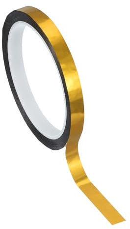 PATIKIL Cinta De Película De Poliéster Metalizada 10mm X 50 Metros, Cinta Decorativa Metálica Dorada Brillante Cinta Adhesiva Espejo Pared De Acento Barcos Revestimiento De Paredes