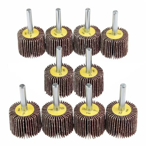 10PCS Flap Wheel, 30mm Sandpaper Flap Wheel Disc Brush Bit 80# Sandpaper Sanding Disc with 6mm Mandrel Set for Rotary Tools