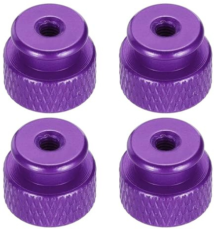 MECCANIXITY 4pcs Knurled Thumb Nut, M3 12mm OD 10mm Height 6061 Anodized Aluminium Alloy Hand Screw Nut, Metal Chassis Screw for Machinery, DIY Assembly, Electronics, Purple