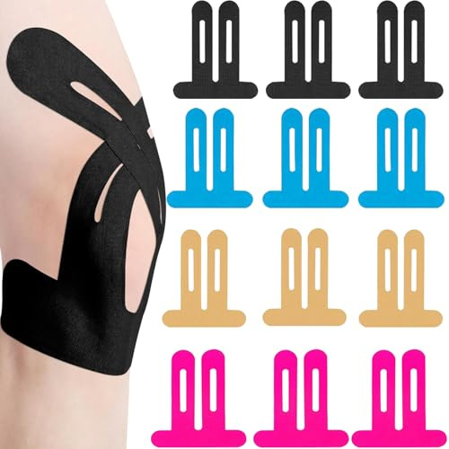 Kinfezlon 12 Stück PreCut Kinesiotapes Knie, Truetape Kinesiologie Tape, Knietape, Knietapes Vorgeschnitten, Kinesiologie Tape Knie, Wasserfestes & Elastisches Physio Tap Kinesiotape für Knieschmerzen