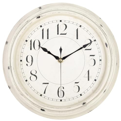 LENAUQ Wanduhr, 12 Zoll stille Wanduhren Vintage Moderne dekorative Uhr mit 3D-Ziffern, Akku betriebene hängende Wanduhr für Home Kitchen Cafe Hotel Büro Dekor, Weiß