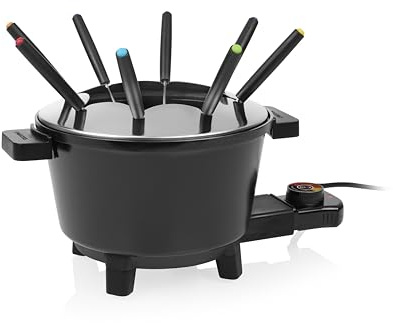 Princess Set de Fondue Negro, Capacidad 1,5L, Termostato Ajustable, Recubrimiento Cerámico, 8 Tenedores Inox, Asas Frías, 800W, Base Antideslizante, 01.173110.01.001