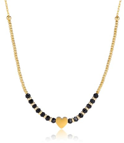JSDDE Obsidian Kette Damen Kette Edelstein Heilstein Perlenkette mit kleiner Herz Kristall Halskette Glückskette Reiki Heilung Talisman spirituelle Schmuck für Damen Frauen