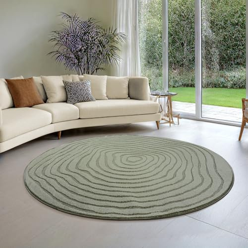 the carpet Everest - Moderner Kurzflor Teppich Hoch-Tief-Struktur, 3D-Effekt, weiche Oberfläche und hohe Flordichte, ideal für Wohnzimmer & Schlafzimmer, Grün, 120 cm Rund