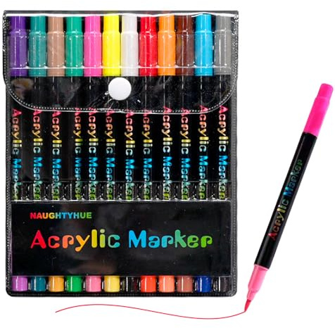 tallkeey Acrylstifte Set 48 Farben Acrylmarker Doppelspitze Steinmalstifte | Wasserfeste Farben mit hoher Deckkraft für Glas, Holz, Keramik und DIY-Projekte, ideal für kreative Gestaltung und Geschenke