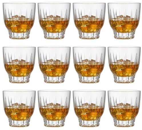 UNIQUE HOME LIVING Crystal Whiskey Glasses, 320ml Set of 12 Lead Free Whisky Tumblers Glass, Old Fashioned Drinking Glasses for Rum, Scotch, Vodka, Bourbon, Cocktail Stylish Glassware Gifts for Men