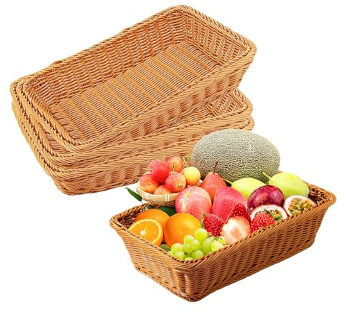 Lunyloer 4 stycken brödkorg flätade, brödkorgar, pilkorgar, förvaringskorg flätad för grönsaker frukt bröd mat hem kök restaurang (rektangulär 35 x 25 x 7 cm)