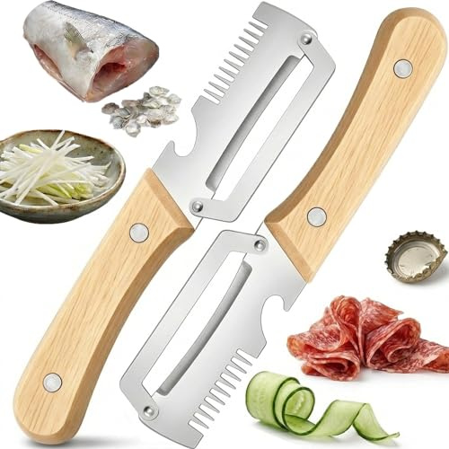 Pelador De Verduras 2 En 1 De Acero Inoxidable, Cuchillo Pelador Multifuncional Dentado, Cortador Y Pelador Portátil De Frutas Y Verduras Para Patatas, Zanahorias, Pepinos Y Cebolletas (2pcs)