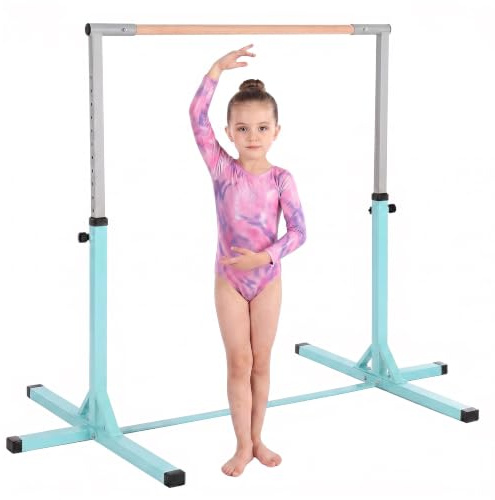 HOMCOM Gymnastikstange für Kinder, höhenverstellbar Turnreck Reckstange, Reck Turnstange für Indoor & Outdoor aus Holz & stabile Stahlkonstruktion bis 75 kg belastbar, für 3+ Kinder