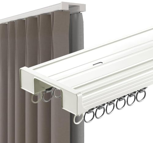Dubbel trac takmontering glidskenesystem – slät glidning aluminiumavdelare för vardagsrum och sovrum – kolsyrat vit 420 cm längd snygg och