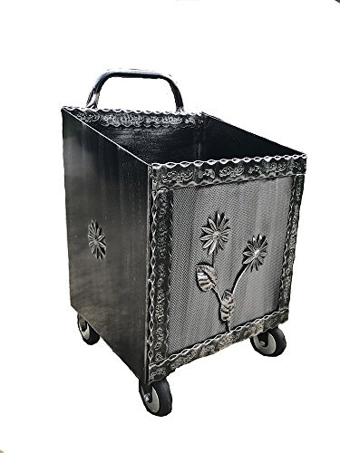 CASAMANIASHOPPING Carrello Porta Legna Ferro BATTUTO Nero/Grigio con Ruote CM 43X37X72H