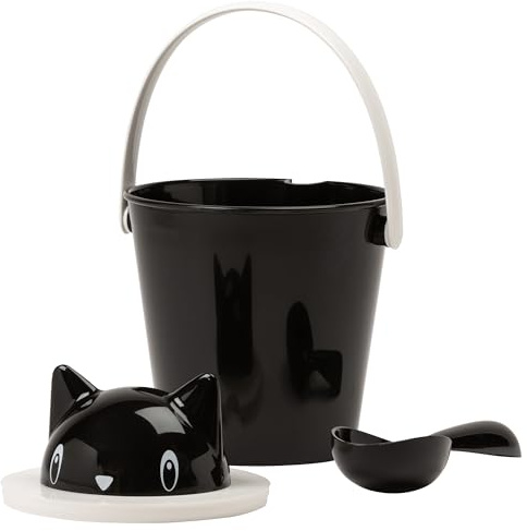 United Pets Crick Secchiello Porta Crocchette Gatto| Contenitore per alimenti secchi per animali domestici con coperchio e paletta | Capienza: 2 kg | Nero | Made in Italy |Designer: Stefano Giovannoni