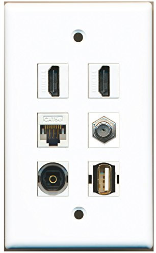 RiteAV – 2 HDMI 1 Port Koax-Kabel TV-F-1 Port USB 1 Port Toslink 1 Port Cat5e Ethernet A-A Weiß Wall Plate