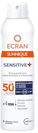 Ecran Sunnique - Sensitive Antialergias Solares, Bruma Solar Para Pieles muy Claras Sensibles e Intolerantes al Sol, con SPF50+ - Formato 250 ml