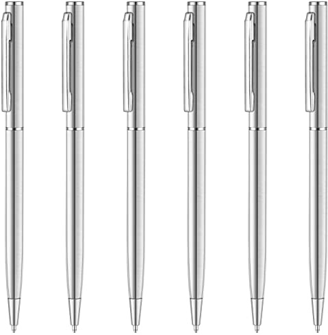 Unibene Slim Stainless Steel Retractable Ballpoint Pens, Nice Gift for Business Office Students Teachers Wedding Christmas, Medium Point(1 mm) 6 Pack-Black ink