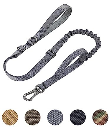 EXCELLENT ELITE SPANKER Taktische Heavy Duty 5-6FT einstellbar kein Zug Militär Bungee Hundeleine elastische Leinen Seil mit 2 gepolsterte Kontrolle Handle für Medium Large X-Large Hund(Gry)