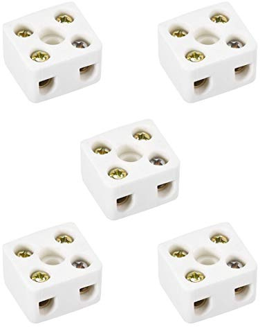 sourcing map 2-Wege-Keramikklemmenblöcke, Hochtemperatur-Porzellan-Keramik-Stecker, 21,5 x 19,5 x 14,2 mm, für elektrische Leitungen, 5 Stück