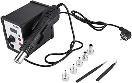 868D 700W Lötstation, Digitalanzeige SMD Heißluft-Überarbeitungsstation Lötkolbensatz Heißluftpistole, 2 Pinzetten, 5 Düsen 110V(EU 220V)