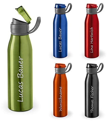 polar-effekt Personalisierte Trinkflasche mit Namen 650 ml Farbe hellgrün - Auslaufsichere Aluminium Wasserflasche LASERGRAVUR - Geschenk-Idee für Kinder, Schule, Sport, Outdoor, Fitness, Camping
