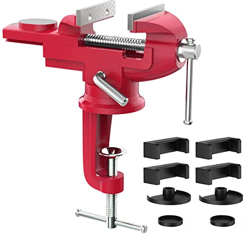 Housolution 360° Drehbar Schraubstock mit Amboss und Achse, Rot | 3 Zoll 75 mm Spannweite Tischschraubstock Fixieren Feststehend von Werkstück für Werkbank Ingenieur Werkbank