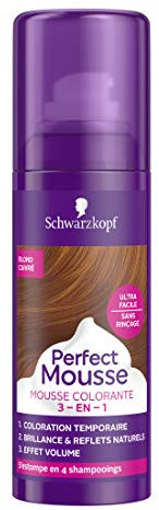 Schwarzkopf - Coloration Cheveux Mousse Temporaire - Brillance et Reflets naturels - Effet Volume - Perfect Mousse 3en1 - Blond Cuivré 7-77