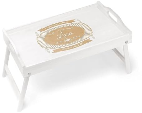Maverton Frühstückstablett mit Gravur - Betttisch mit Griffen - klappbare Beine - erhöhter Rand - Weiß - Geburtstagsgeschenk für Frauen - Einzugsgeschenke - Frühstücken