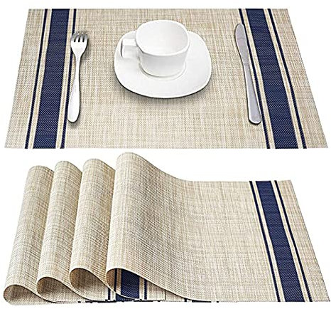MAOTN Tovaglietta da 4/8 Pezzi 17,7 Pollici, Tappetino Isolante Termico Antiscivolo a Righe rettangolari in PVC, sottopiatti in Tessuto Decorato per Feste di Matrimonio,Blue,8pcs