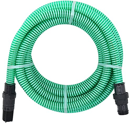 vidaXL Saugschlauch, Gartenschlauch mit PVC-Anschlüssen, Saugschlauchgarnitur Ansauggarnitur für Gartenpumpen Hauswasserwerke, Grün 1 10m PVC