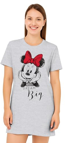 Disney Minnie Mouse Camisón para Mujer - Dream Big Schlafshirt Pijama Manga Corta Parte Superior Gris, gris, S