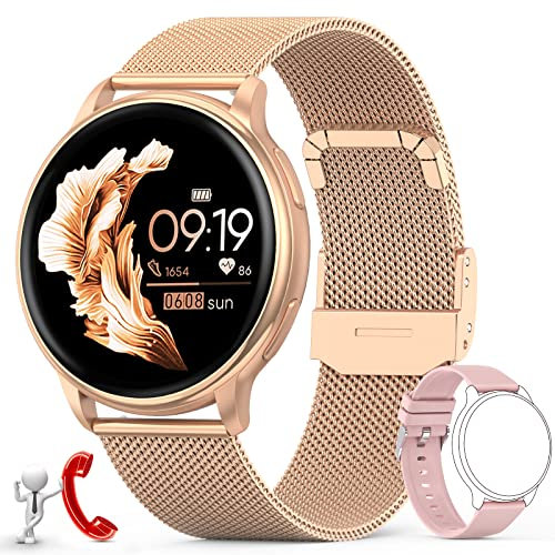 Montre Connectée Femme avec Appel/Numérotation Bluetooth 5.1 Smartwatch Sport IP68 avec Lecteur de Musique Fonction Féminine Podomètre Fréquence Cardiaque Bracelet Intelligent pour Android iOS