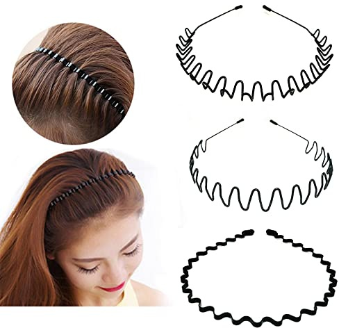 DAQIEPIN Lot de 3 serre-têtes en métal pour homme et femme, style années 90 ondulé style printemps, accessoire de cheveux court avec dents antidérapantes idéal pour le yoga en plein air